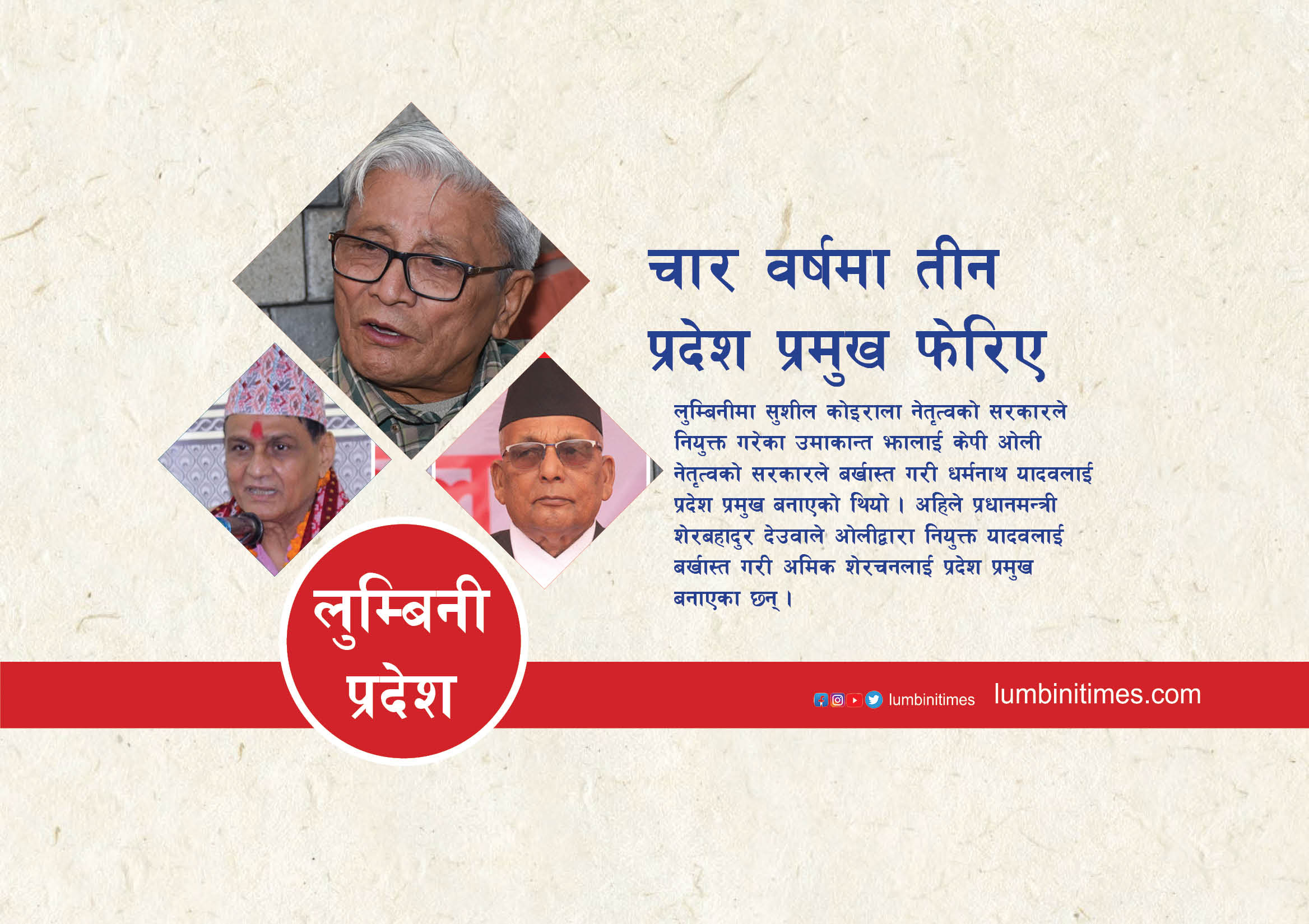 लुम्बिनी प्रदेश: चार वर्षमा तीन प्रदेश प्रमुख 